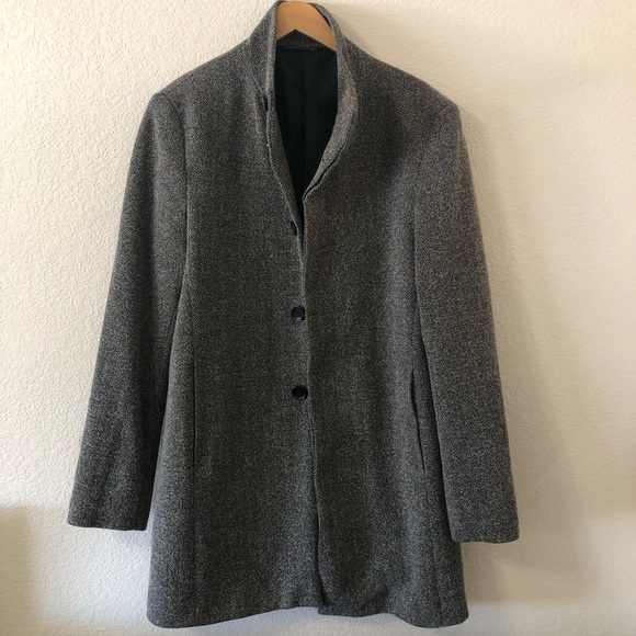 Zara Mens Gray Cotton Blend Button Up Pea Coat - Size Large - Picture 1 of 9